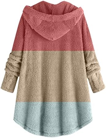 Jaqueta de lã de colorblock para mulheres pulôver moletom molho de gato bolso de orelha sólida quente inverno