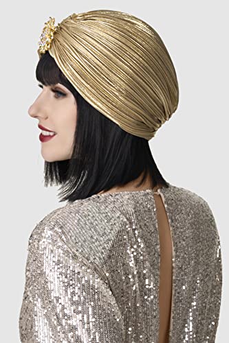 Chapéu de turbante feminino de Babeyond com Crystal Vintage Head embrulhou turbante plissado