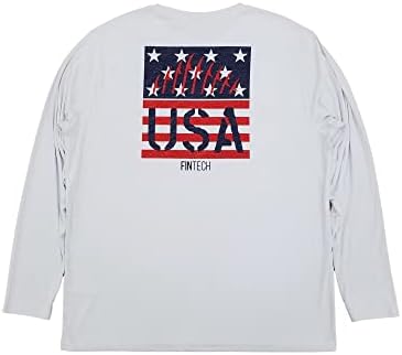 Fintech Mens White Patriótico EUA Camisa de pesca com manga longa