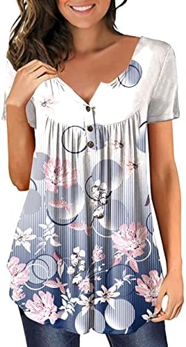 Tops de túnica de impressão vintage para mulheres barriga de barriga solta escondida camiseta de verão Botão
