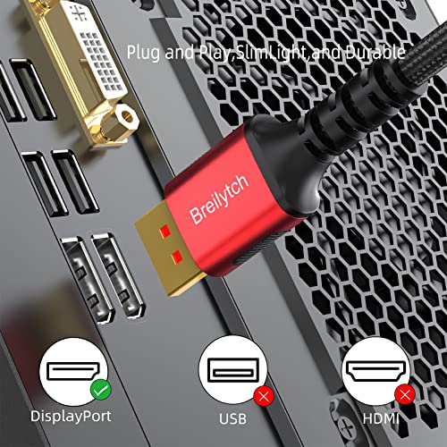 Cabo Breilytch DisplayPort 1.4 2-Pack, 8K DisplayPort Cabo de 6,6 pés HBR3 suporta 32,4 Gbps HDR HDCP