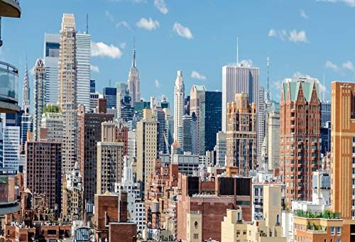 Oerju 10x8ft New York City View Photography Background Upper East Side Downtown Buildings Blue Sky Sky White