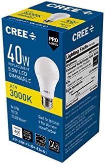 Iluminação Cree A19-40W-P1-30K-E26-U1 PRO Série A19 40W Lâmpada LED equivalente, 1 contagem, branco brilhante