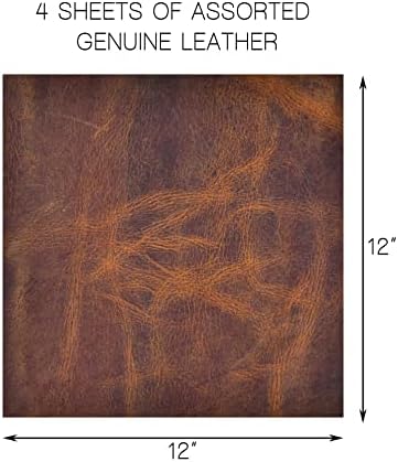 Folha de couro genuína 12x12, cor variada, folhas de couro de grãos cheias para artesanato com ferramentas de costura, breol hobby, 4 folhas de espessura de 1,5 mm a 2 mm.
