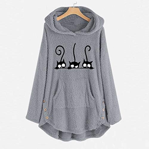 RMXEI Mulher feminina Moda 2022, Bordado de gato de fleeceiro para mulheres plus size molhado de suéter de botão superior