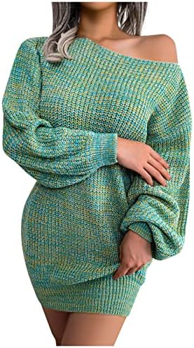 Autono feminino e inverno casual off-the ombro colorido vestido de malha Cashmere