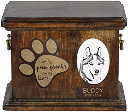Art Dog Ltd. Siberiano Husky, urna para as cinzas de cachorro com placa de cerâmica e descrição