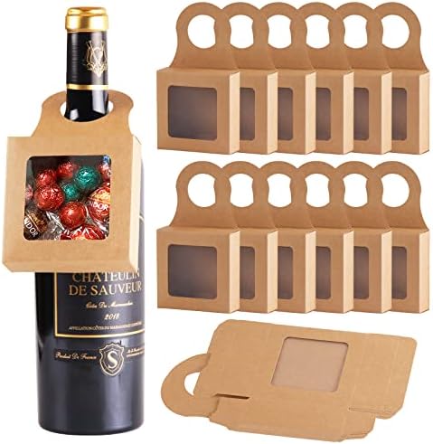 Erlste 25 Pack Kraft Paper Wine Bottle Box, Caixa de garrafa Favory caixas com janelas penduradas caixas