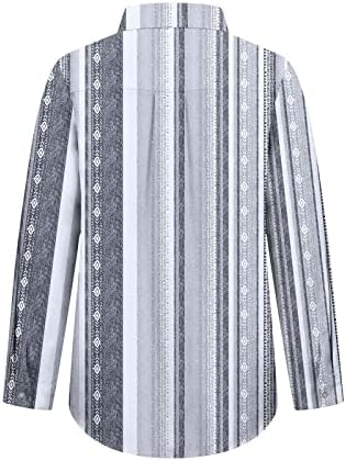 Camisas para baixo para mulheres Lapela V Camiseta listrada de pescoço com bolso de bolso para cima de manga comprida