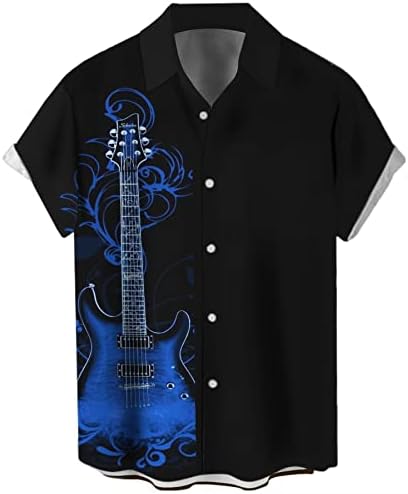 Camisa de boliche vintage masculino 1950s Rockabilly Rockabilly Music Button Down Down Hawaiian Shirts