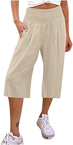 Lcepcy leve capris para mulheres com cintura alta calça calça casual solta de cor sólida calça de corredor com bolsos
