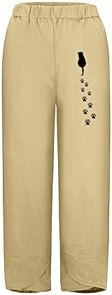 Calça de algodão miashui para mulheres casuais petite feminino sólido calças casuais calças impressas calças elásticas da cintura