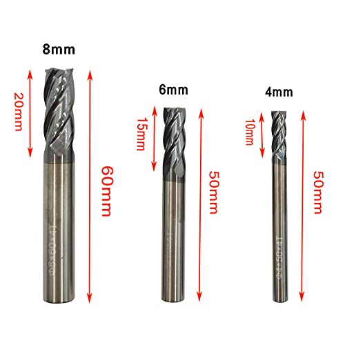 6pcs CNC End Mill Conjunto de 1 mm, 2 mm, 3 mm, 4 mm, 6mm, 8mm, aço de tungstênio de carboneto 4