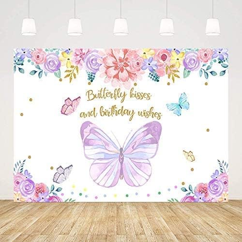 Mehofond Butterfly Birthday Birthday Bornicrop for Girl Butterfly Party Decoration roxo rosa Floral Butterfly