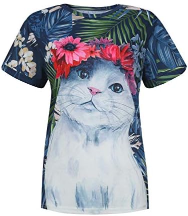 uikmnh feminina tees verão gato casual rount round kaftan kaftan elegante manga curta camisa
