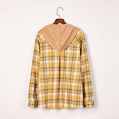 2022 Camisa xadrez de outono para feminino de manga comprida camisas de flanela com capuz