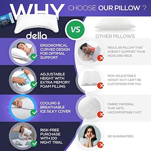 Della Curved Side Sleeper Pillow - Design ergonômico para alinhamento de cabeça e pescoço - Ajustável