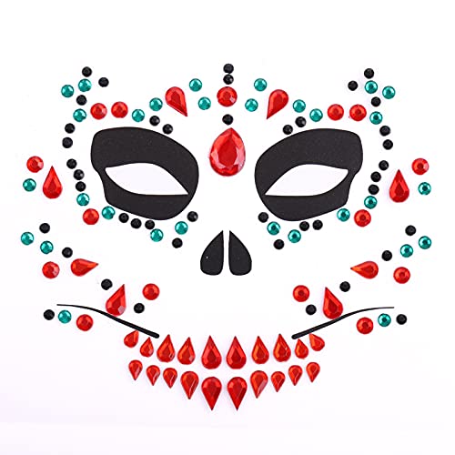4 PCs Halloween adesivos temporários dia do rosto gemas jóias mulheres skull skull shinestone miséria