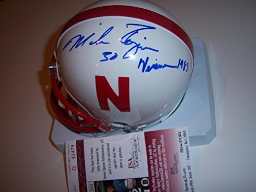 Mike Rozier Nebraska, Heisman JSA/CoA Mini capacete assinado - Mini capacetes da faculdade autografados
