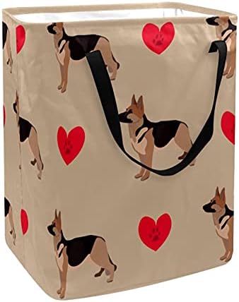 Cães com corações cestas de lavanderia grande cesta de sacola de pano cesto de roupa dobrável cesto com alças