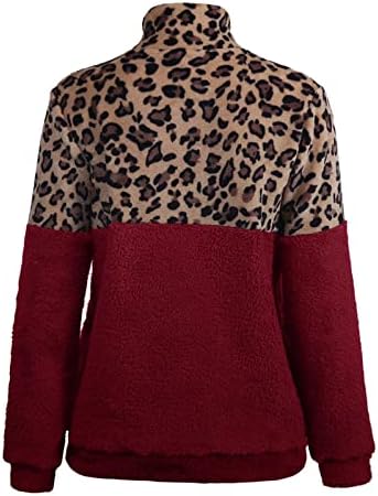 Sweater de estampa de leopardo Kuaileya costura feminina 1/4 de zíper com casaco quente de lâmpada
