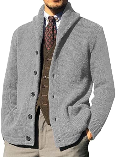 Dudubaby Cardigan Sweaters for Men Shawl Casual Slave Button Up Sweaters Knited