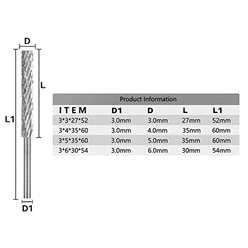 Bit de broca rotativa de haste de 3 mm de 3/4/5/6mm de arquivo rotativo de corte duplo para gravar ferramenta de