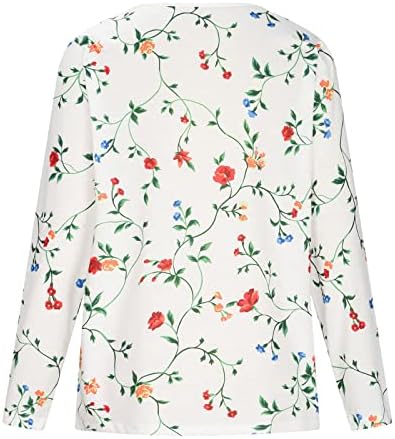 Womens Summer Fall Tshirts Floral Impresso 3/4 Tops Tops Encos de renda V Blusa de pescoço Camisetas