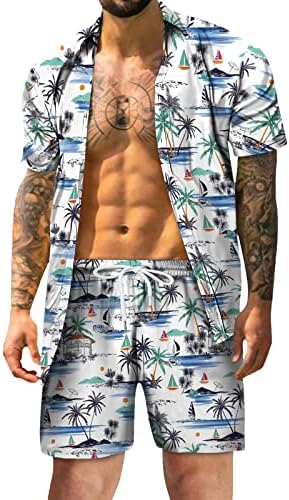 Mens ternos slim fit abotoned shorts curtos praia casual spring manga impressão masculina casual camisa de verão