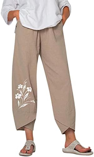 Calças de colheita feminina de Gufesf Summer, calças de linho de algodão cultivado feminino Capris