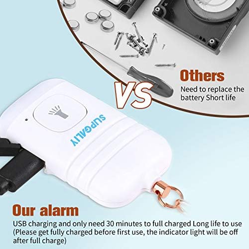 Supgaliy cofresound Alarme pessoal com cordão de pulso 2 Definir USB Recarregável 130dB Alarme Keychain LED lanterna