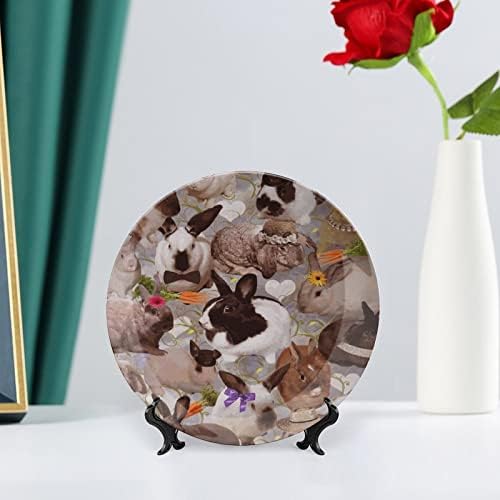 Bunnies felizes placas decorativas de cerâmica com china de estande china pendurada ornamentos placas de sobremesa