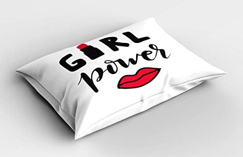 Ambesonne Girl Slogan Pillow Sham, batom de frase de caligrafia no design inspirador de texto, travesseiro impresso de tamanho padrão decorativo, 26 x 20, cinza -carvão e vermilhão