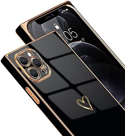 Pepmune Compatível com iPhone 12 Pro Max Case Mulheres fofas Design de coração de luxo Girls Square Bling Bling
