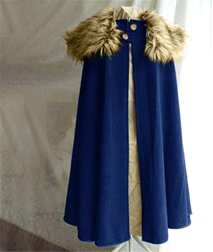 casaco de capa hhappypy para homens inverno quente lã gótica de colarinho de pele de peles longa capa de capa