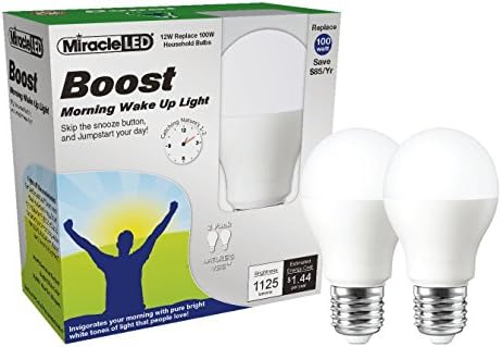 Milagre LED Boost Morning Acorde leve, substitui lâmpadas de 100 watts, luz de energia natural, 2 pacote