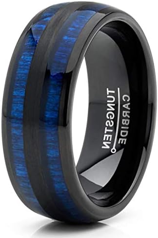 Metal Masters Co. Tungstênio de tungstênio anel de cúpula de anel de madeira de madeira azul real