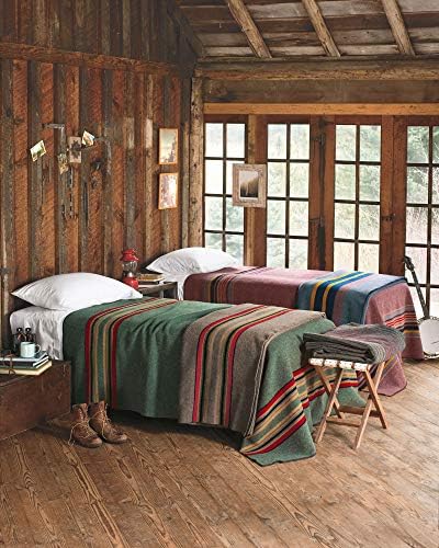 Pendleton Yakima Camp grosso lã quente em cobertor listrado externo, lago, tamanho da rainha