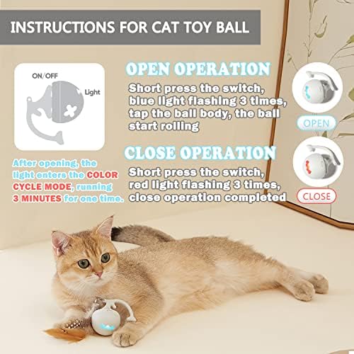 Pawsayes Toys de gatos para gatos internos, interativa de bola de brinquedo de gato automática interativa, brinquedos eletrônicos de gato de bola de penas, brinquedos de gatinhos recarregáveis ​​USB para perseguir caça