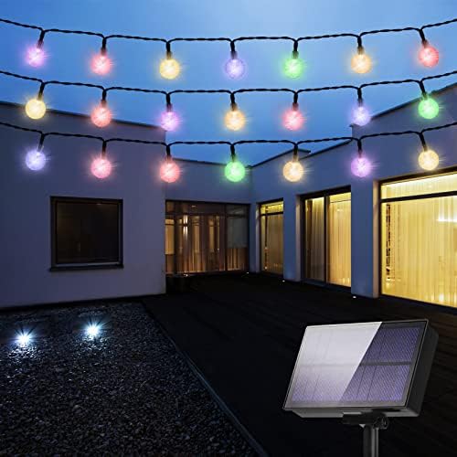 Luzes solares de corda 36 pés 60 Bola de cristal de luz LED com 8 modos Controle remoto solar