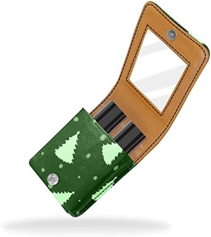 Christmas verde com pinheiros Caixa de batom com espelho Lip Gloss Selder Bolsa de armazenamento