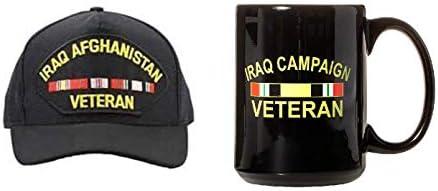 Campanha Artisan Owl Iraque Veterana Fita de 15 onças de caneca de dupla face e Iraque Afeganistão Veterano emblema Patrle de boné de beisebol