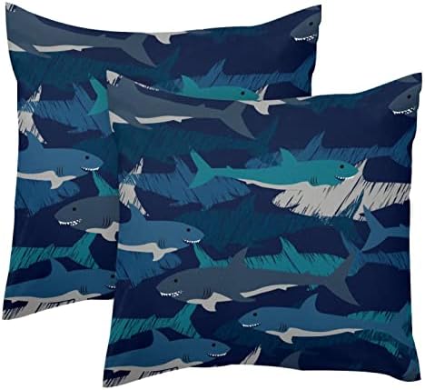Conjunto VBFOFBV de 2 capas de travesseiros lombares, decorações suaves para decoração de fazenda em casa, Animal marítimo do desenho azul de tubarão