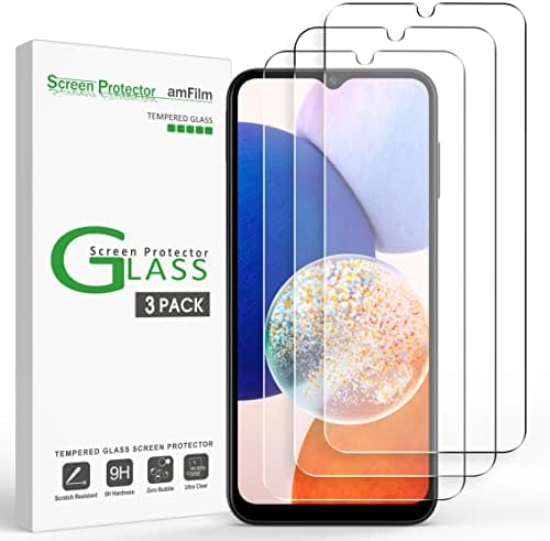 Protetor de tela de vidro temperado com amfilm compatível com o Samsung Galaxy A14 5G 6.6 com o fácil kit