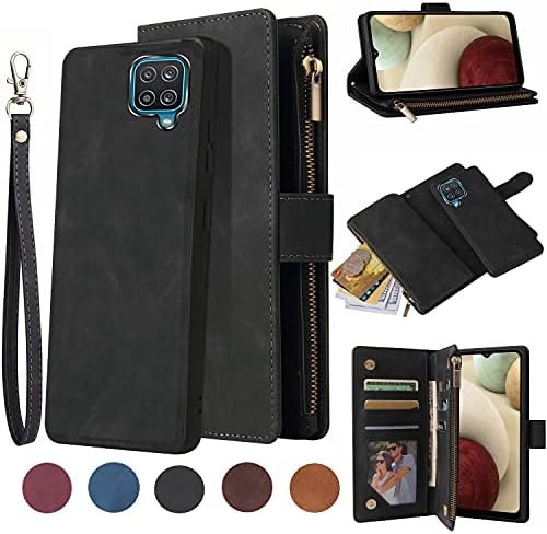 Caso da carteira LBYZCase para Galaxy A12, Caixa Samsung A12, Folio Flip Premium Leather Zipper Pocket