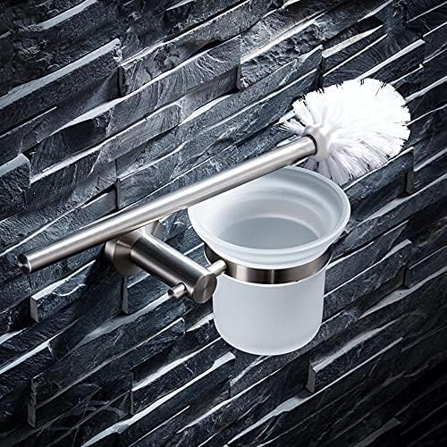 Conjunto de escovas de vaso sanitário e pincel de parede de escova loo, sem perfuração, aço inoxidável/maçaneta de vidro longa para o banheiro silver silver