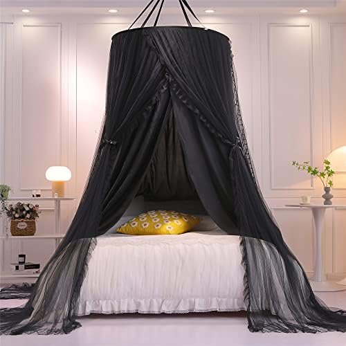 Vethin Double Camada Princesa Round Dome Canopy Bed Cortina para meninas Adultos, Crianças Sonhador