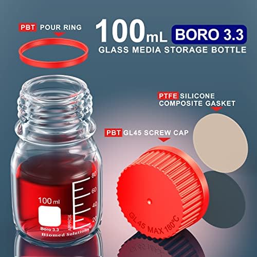 Biomed Solutions Media Storage Borossilicate Borossilicate 3.3 Recipiente de vidro com tampa de parafuso