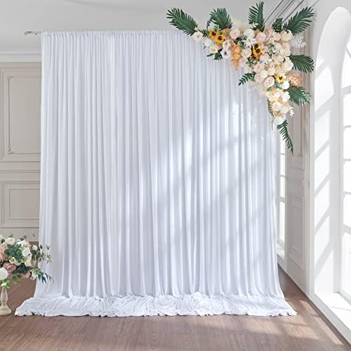 Painéis de cortina de cenário branco de 10ftx8 pés para festas, cortinas de pano de fundo de poliéster sem rugas,