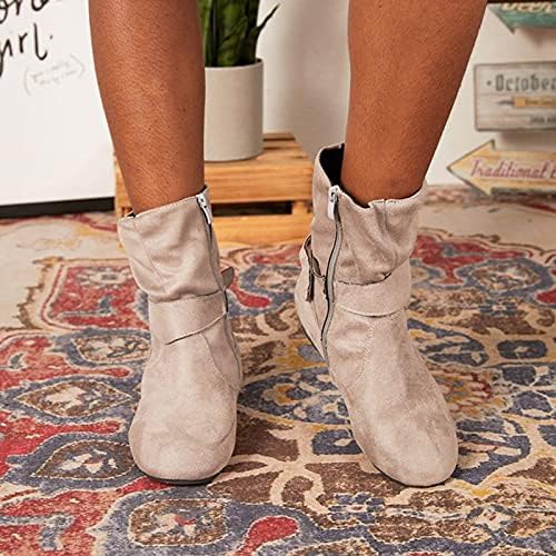 Botas de tornozelo feminino Fivela vintage lateral com zíper casual Casual Plataforma Auxtura